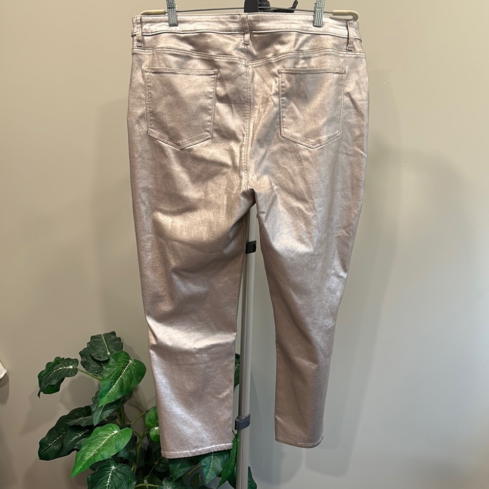 Chico's Metallic Gold Sparkle Straight Leg Ankle Jeans - Picture 5 of 11